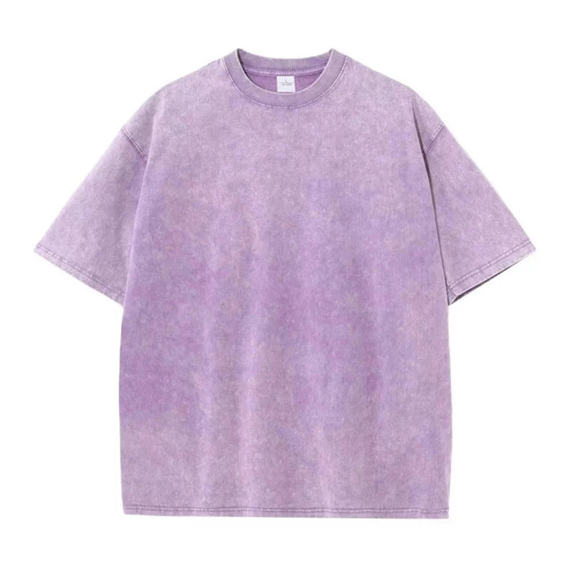 100% Cotton 230G Vintage Snowflake Point Solid Color T-Shirts for Men/Women Short Sleeve Washed Street Hip Hop Tshirts