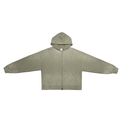 Custom Logo Embroidery Washed Vintage OEM/ODM Men's Autumn Zipper-Up 100% Cotton Long Solid Color Oversized Fleece Sweatshirt