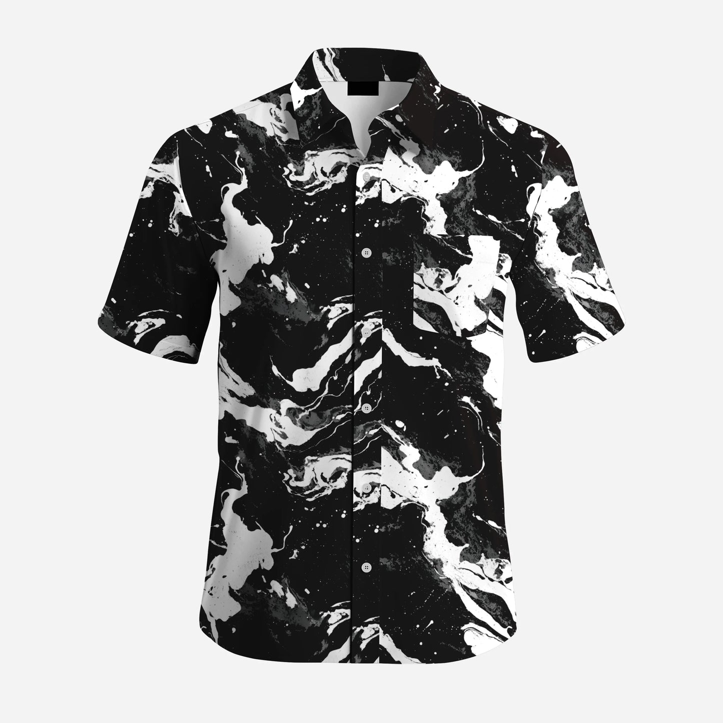 Artistic Splatter Print Short Sleeve Stand Collar Men's Striped Shirt Loose Hawaiian Style Casual Breathable Quick Dry Beach Top