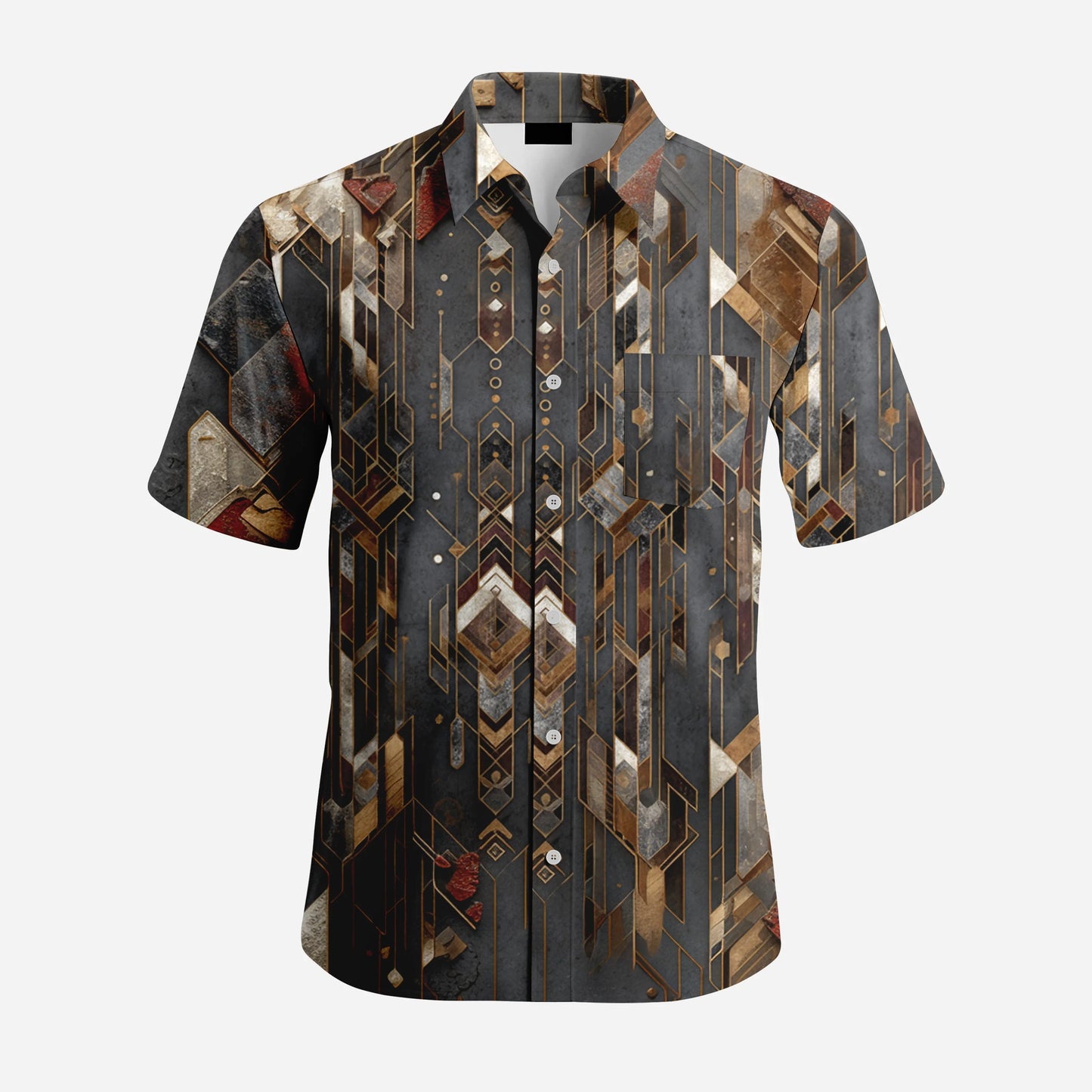 Custom Printed 100% Polyester Floral Stand Collar Casual Men's Button-Up Shirt for Beach Vacation Anti-Pilling Shirts OEM Service