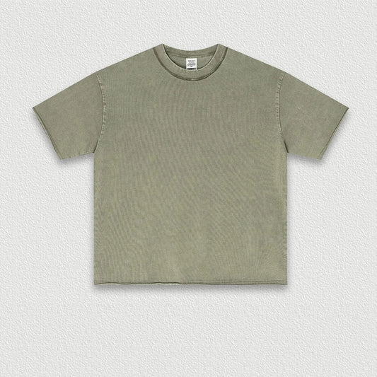 275 Grams 100% Cotton American Fashion Brand Heavyweight Reverse Collar WASHED Short-sleeved T-shirt Suit Men's Trendy