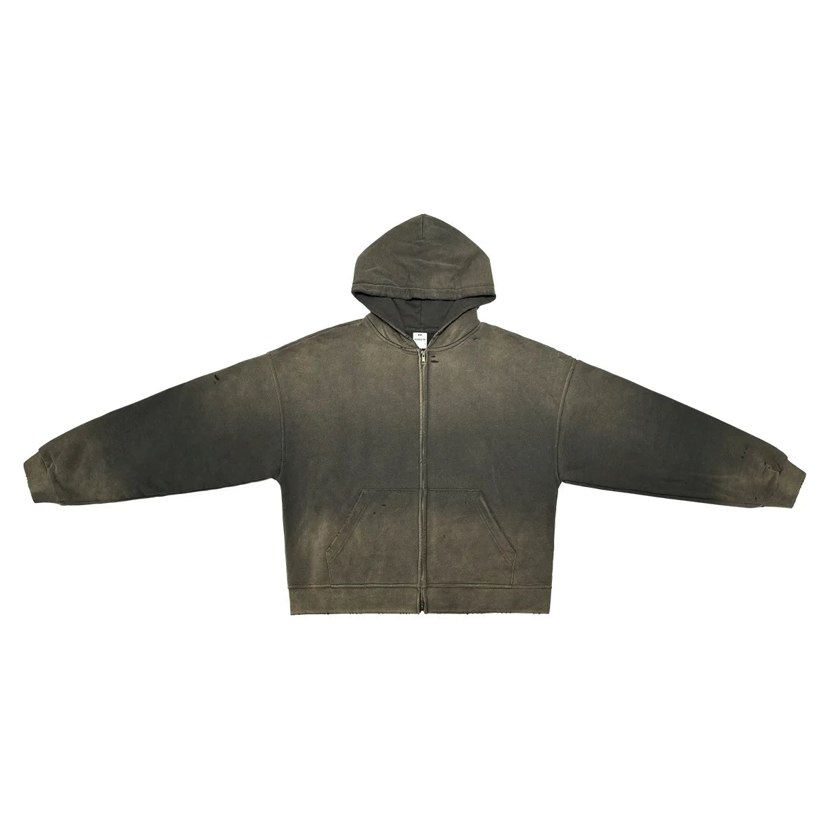 Custom Logo Embroidery Washed Vintage OEM/ODM Men's Autumn Zipper-Up 100% Cotton Long Solid Color Oversized Fleece Sweatshirt