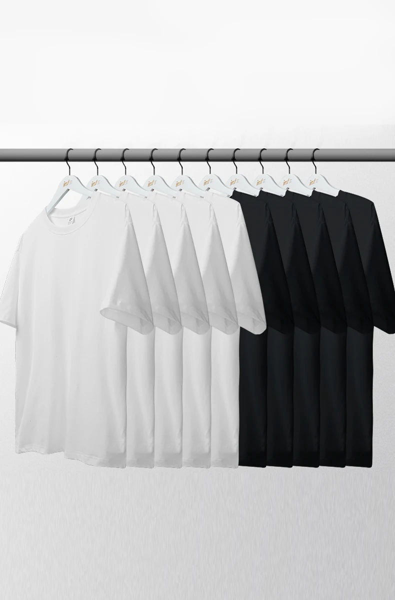 2026 Summer New Product American West Coast Brand Black and White Solid Color T-shirts 220g Combed Cotton Short Sleeves tshirt