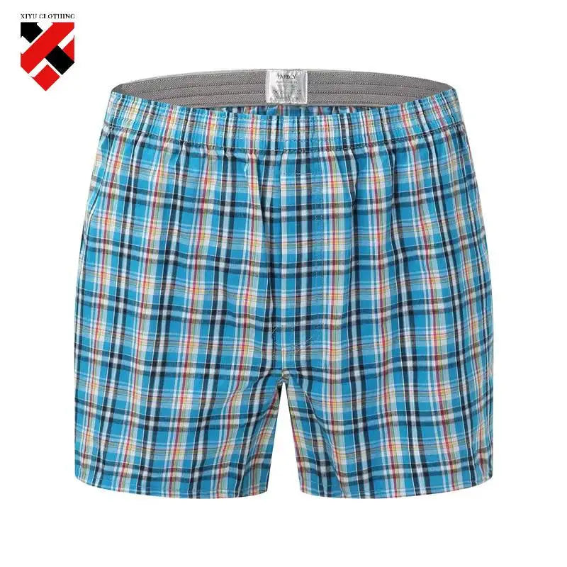Men's Plaid Print Boxer Shorts 100% Polyester Soft Stretchy Blended Woven Elastic Plus Size Drawstring Men's Shorts