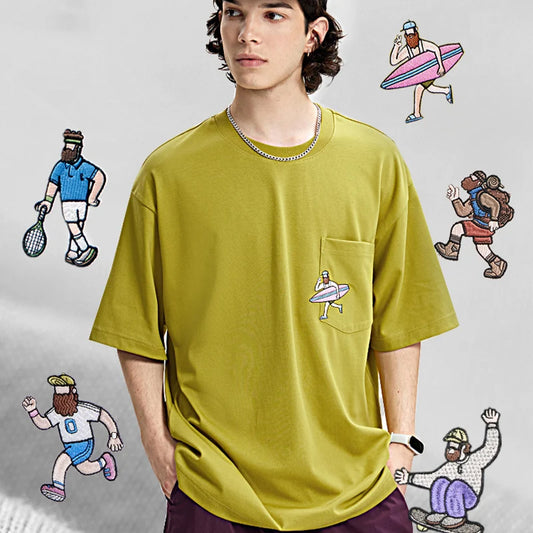 240G Sports Embroidered Pocket T-shirt 6 in 1 Cool Quick-drying Short Sleeves T-shirt for Men