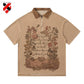 Custom Short-Sleeved American Street Fashion Style with Loose Floral Letter Print Lapel Breathable Casual Polo Shirt