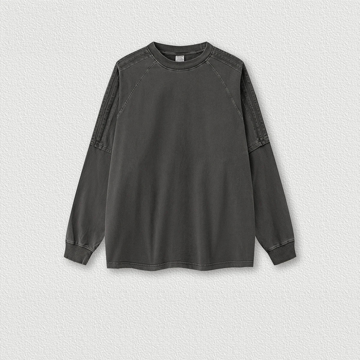 260 Grams 100% Cotton Heavy Weight Loose Two-piece Webbing Striped American Retro Wash Long-sleeved T-shirt for Men