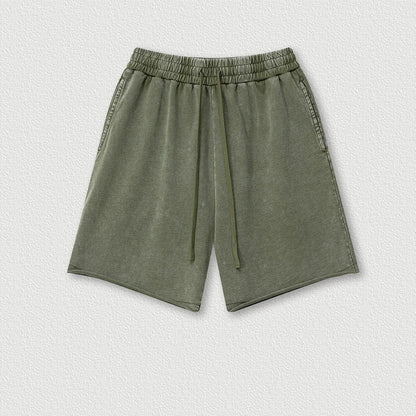 330G 100% Cotton Custom Summer Retro Street Trend Neutral Style Casual Five-point Pants Washing Loose Curly Shorts Men