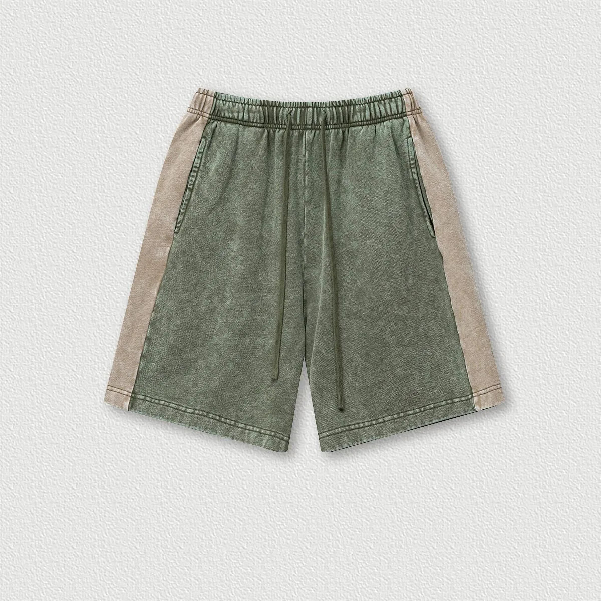 370 Grams 100% Cotton Custom logo Vintage Splicing Ribbon Loose Color Contrast Shorts Drawstring Casual Men's Five-point Shorts