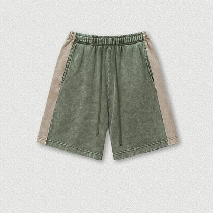 370G 100% Cotton Custom Vintage Splicing Ribbon Loose Color Contrast Shorts Drawstring Casual Men's Five-point Shorts