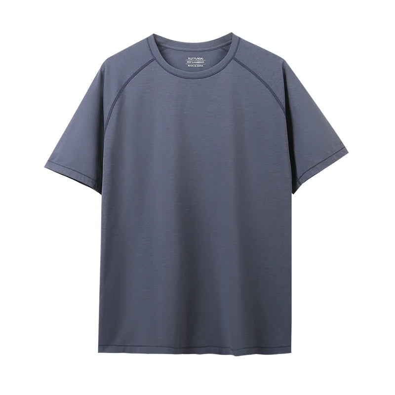 Breathable Quick Dry Anti-UV O-Neck Knitted Front Logo Pullover T-Shirt Short Sleeve High Solid Color Simple Casual Sports Style