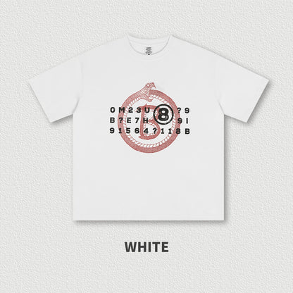 235G Heavyweight 100% Cotton Custom Fashion Brand Retro Snake Year Series Print Casual Lovers Short-sleeved T-shirt Men Fashion