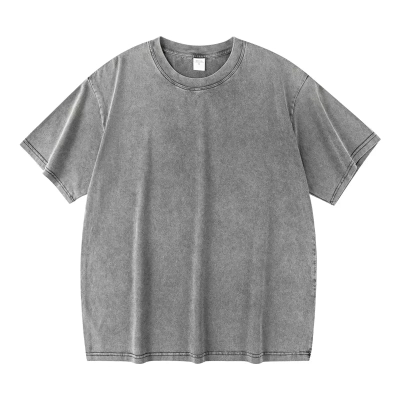 Washed Distressed 230g Heavyweight Cotton Short Sleeved T-shirt Versatile Men Summer Solid Color Loose T-shirt for Men
