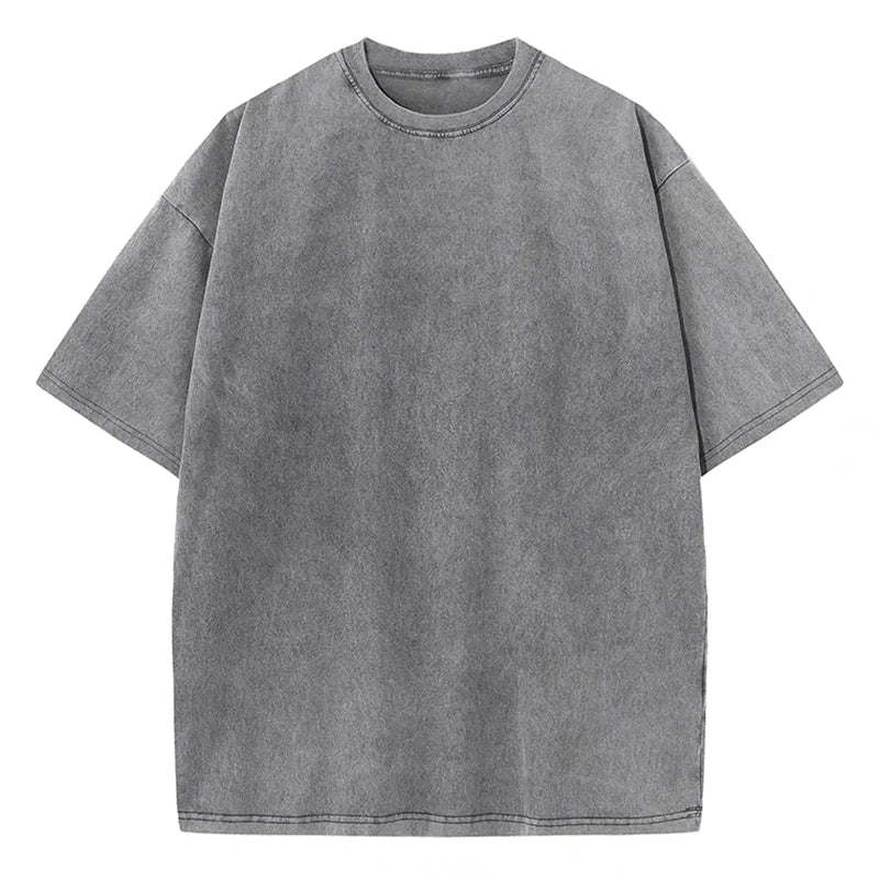 100% Cotton 230G Vintage Snowflake Point Solid Color T-Shirts for Men/Women Short Sleeve Washed Street Hip Hop Tshirts