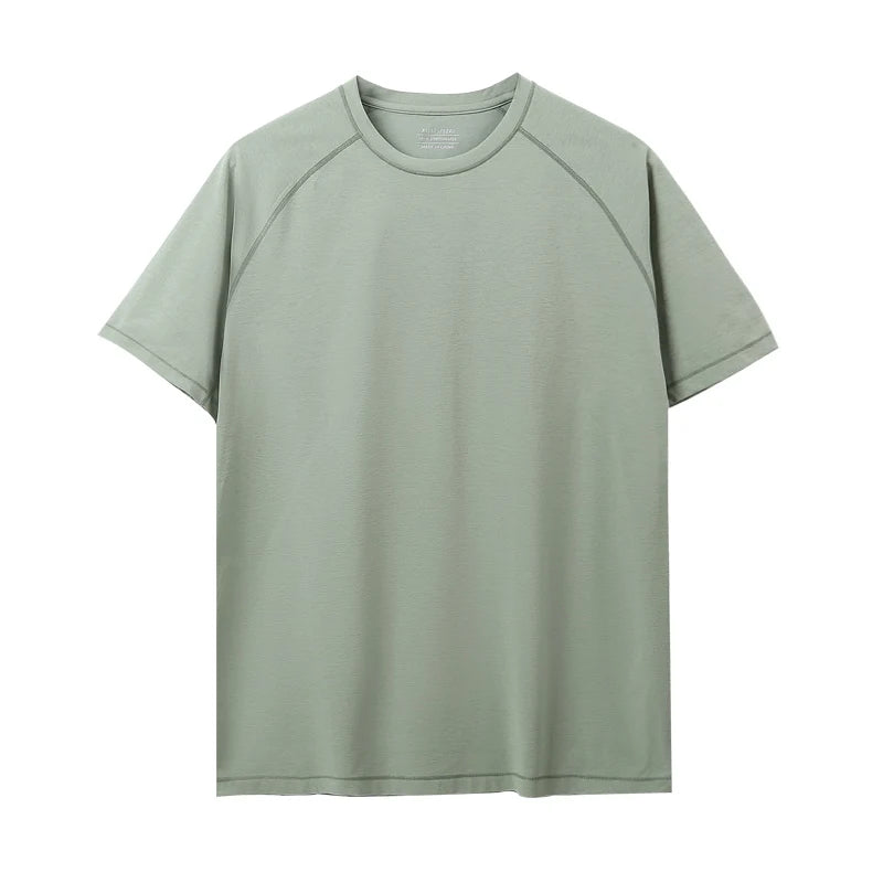 Stock Breathable Quick Dry Anti-UV O-Neck Pullover Knitted Size Loose Fit Short Sleeve Solid Color Casual Sports Style Men