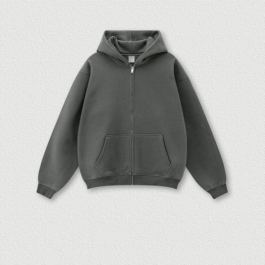 345G Custom Logo Autumn Trendy Loose Solid Color Zipper Hooded Sweatshirt Casual Pants Set Men's Hoodie Sets
