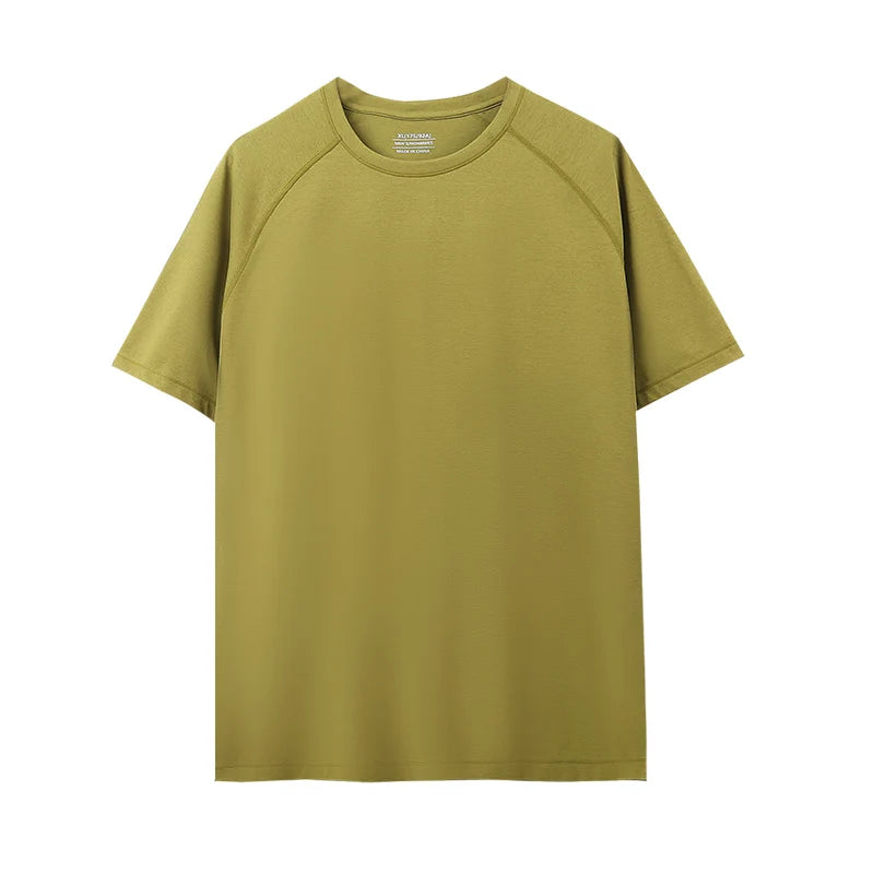 Breathable Quick Dry Anti-UV O-Neck Knitted Front Logo Pullover T-Shirt Short Sleeve High Solid Color Simple Casual Sports Style