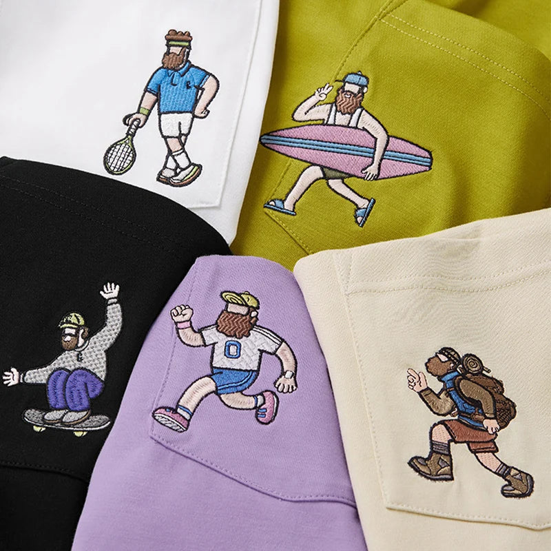 240G Sports Embroidered Pocket T-shirt 6 in 1 Cool Quick-drying Short Sleeves T-shirt for Men