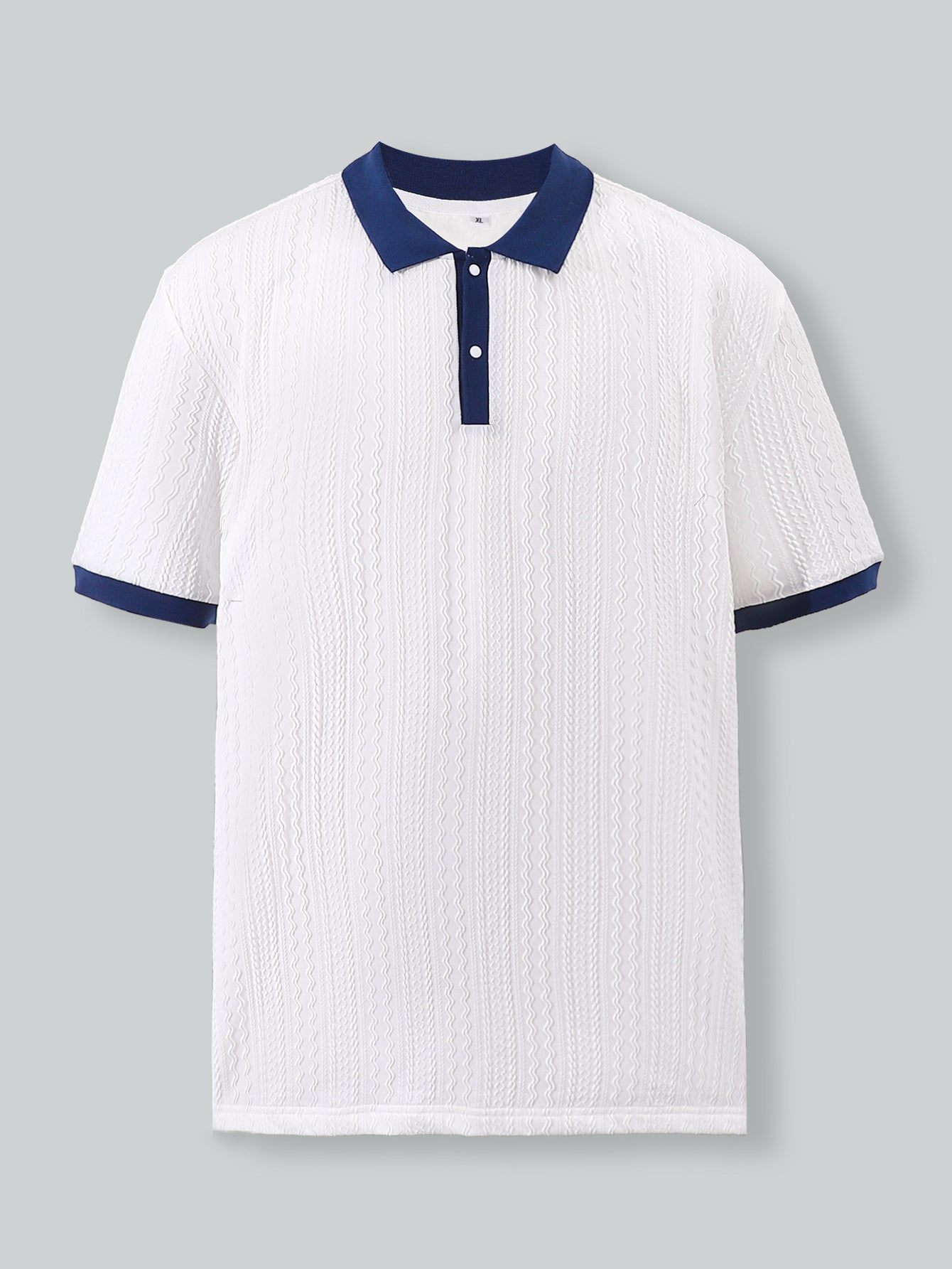 Men's Navy Collar Polo Shirt - Breathable Textured Fabric, Classic Style