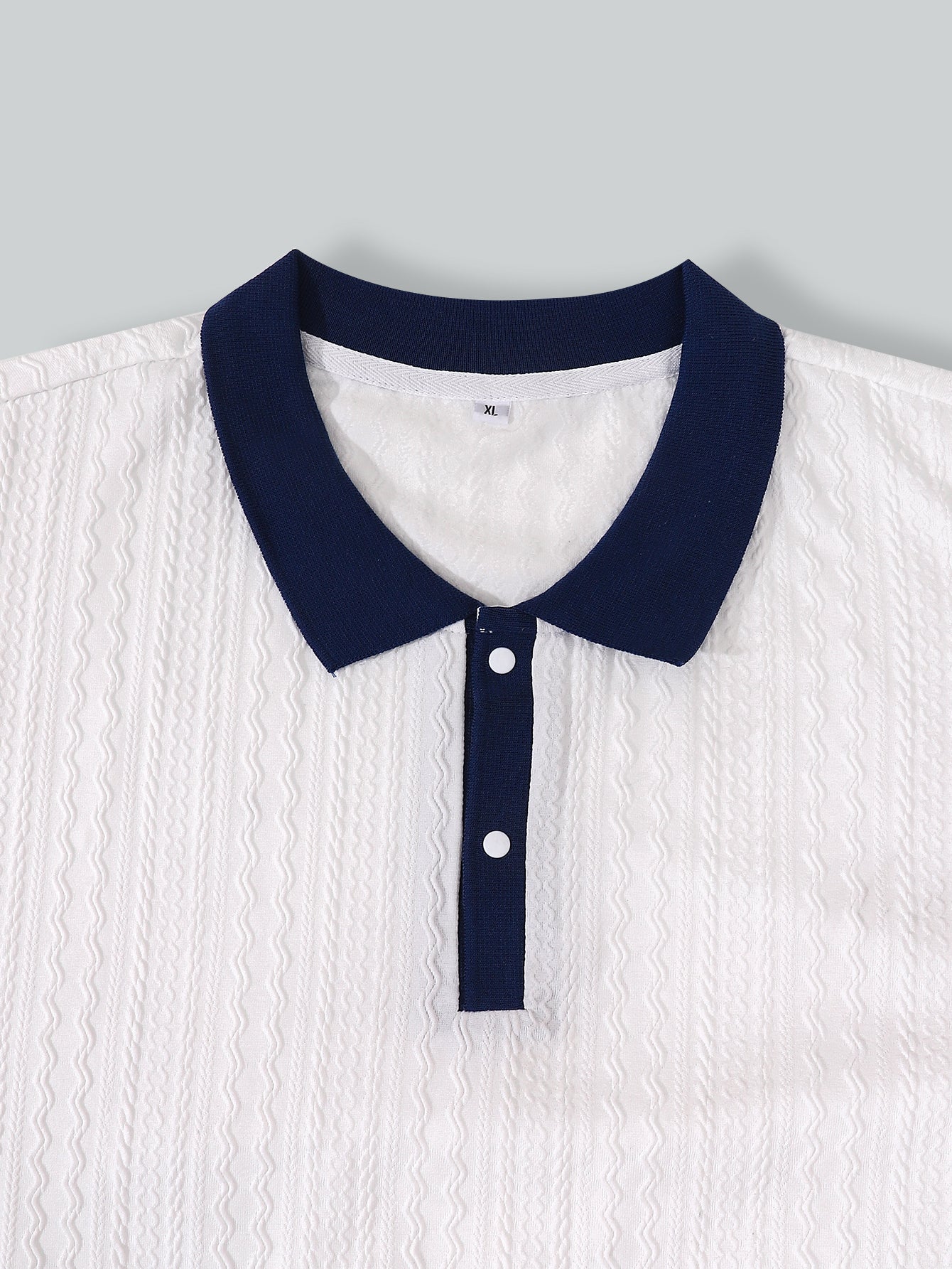 Men's Navy Collar Polo Shirt - Breathable Textured Fabric, Classic Style