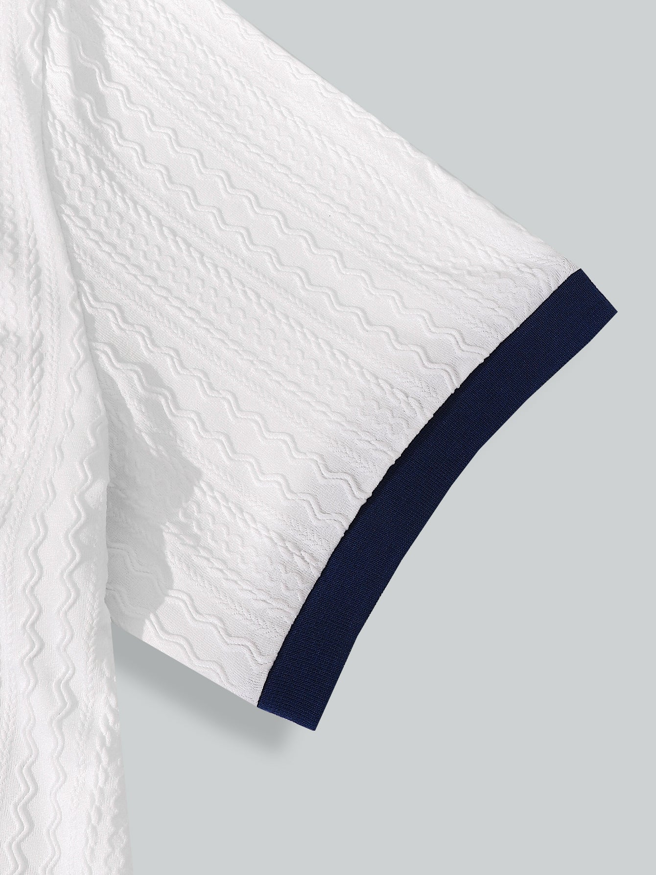 Men's Navy Collar Polo Shirt - Breathable Textured Fabric, Classic Style