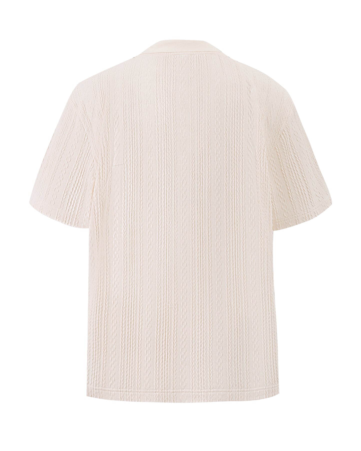 Classic Textured Polo Shirt in Cream , Cable-Knit Collar Golf Shirts