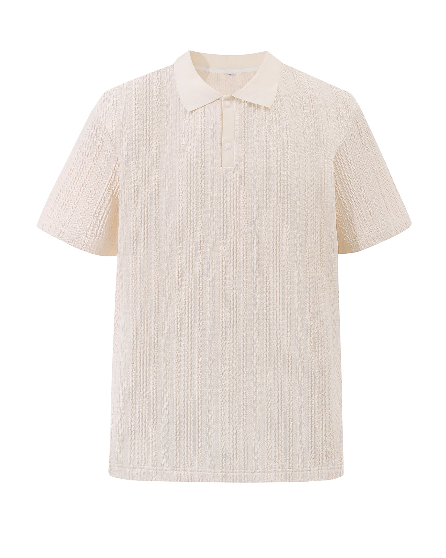 Classic Textured Polo Shirt in Cream , Cable-Knit Collar Golf Shirts