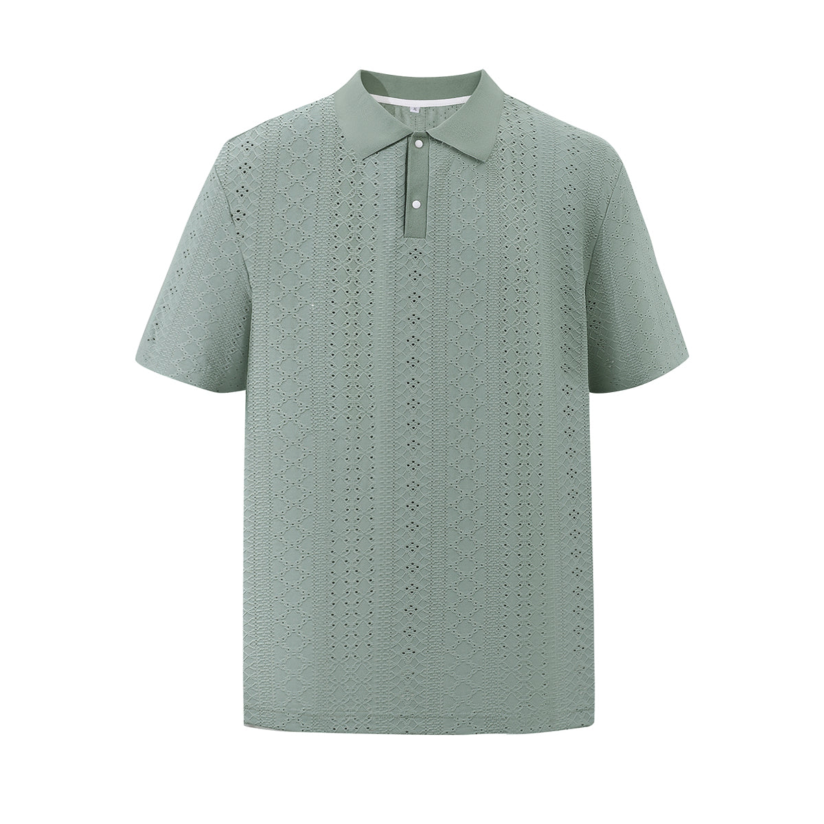 Men's Light Green Polo Shirt with Diamond Floral Pattern