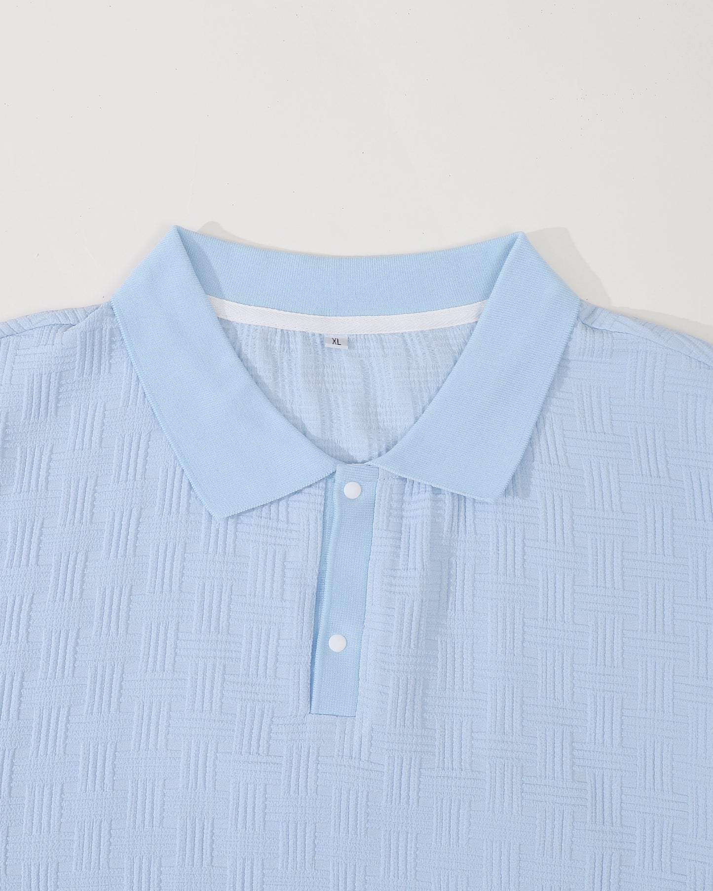 Light Blue Woven Texture Polo Shirt - Breathable & Classic