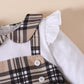 Kids Fashion Girls Dress Barbary Style Fake Two Pieces Plaid Ruffle One Piece Party Dress White 122210302