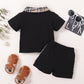 Newborn Baby Boys Outfits Grid Print Turn-down Collar T-shirt Top +Shorts 2Pcs Clothes Set White 22110615SY