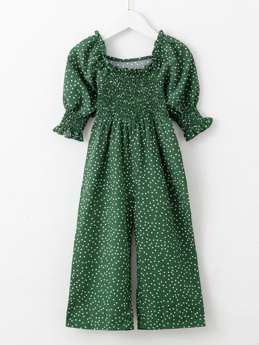 Jumpsuit For Baby Girls Bubble Sleeve Wave Point One Piece Green Little Girls ZX-221Y057