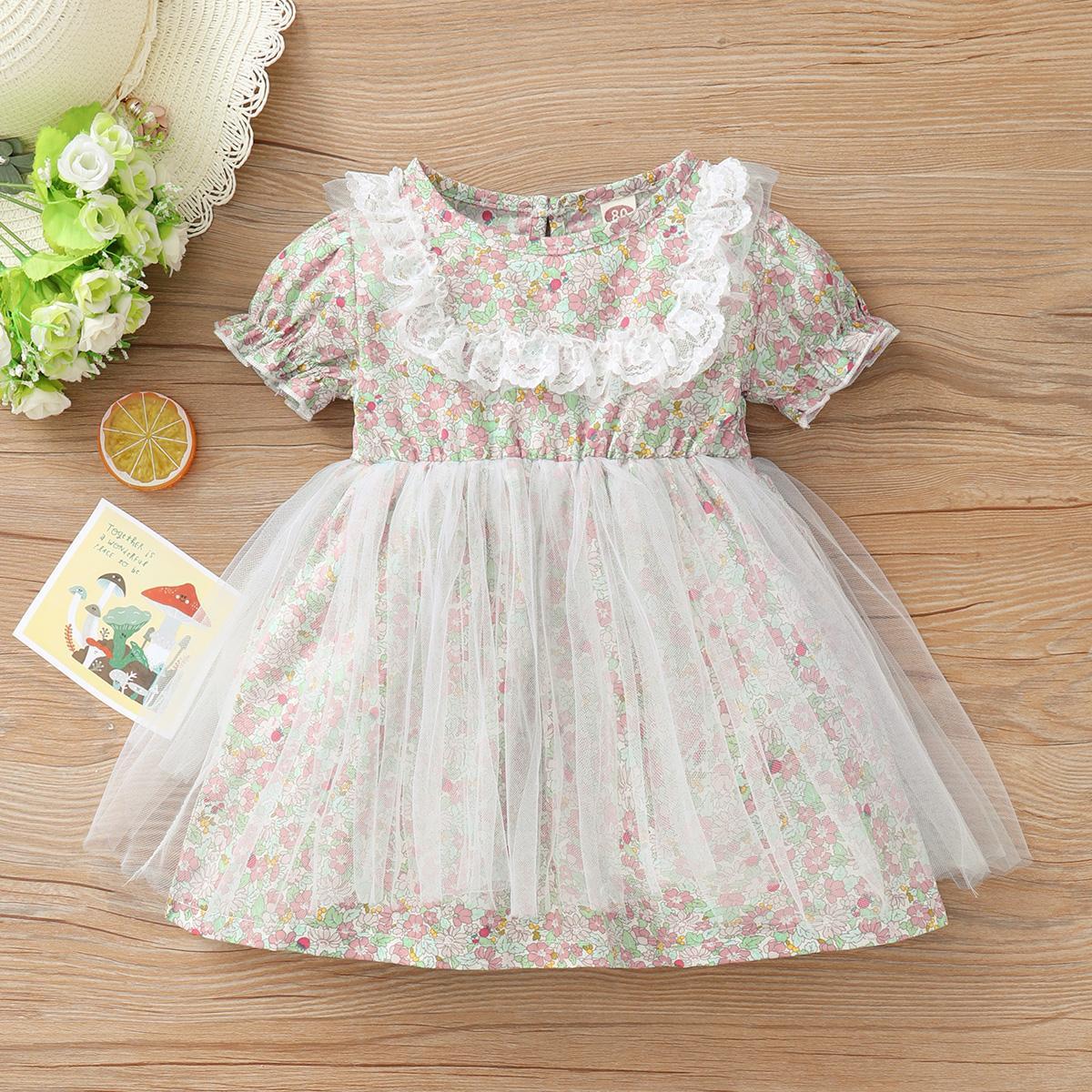 Baby Girls Dress Floral Print Gauze Dress One Piece Summer Dress 112111477