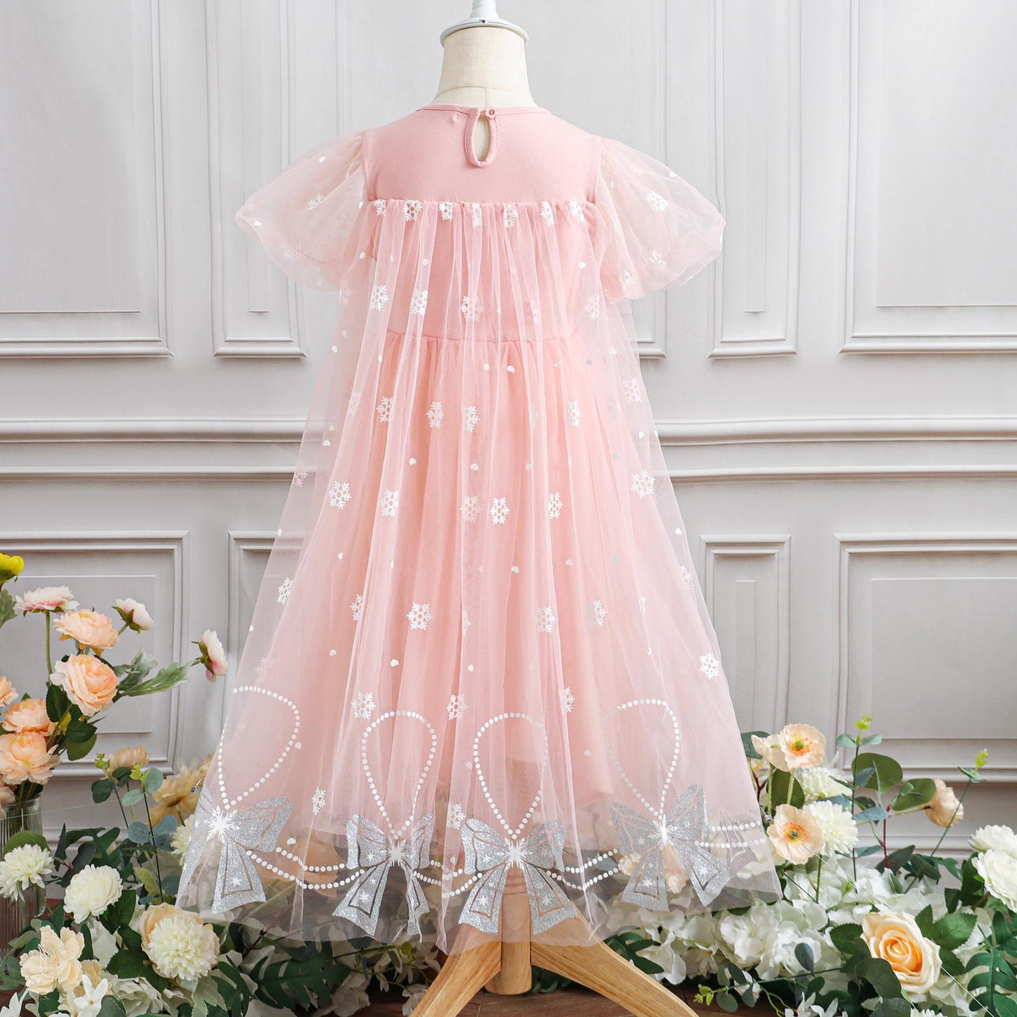 Baby Girls Princess Dress Gauze Embroidery Bow Dress One Piece Feast Dress Pink 339097