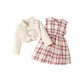 Outfits For Baby Girls Turn-down Collar Coat Plaid Sleeveless Dress 2Pcs Clothes Set 222206312-3