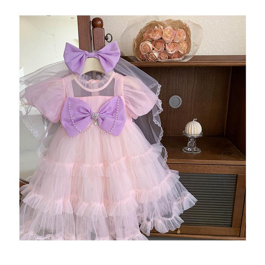 Baby Fashion Girls Princess Dress Summer Puff Sleeve Party Performance Dress Fluffy Cake Dress 23c021