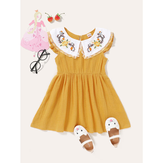 Kid fashion Girl Dress Floral Collar Sleeveless Dress Girl Summer Dress Casual Dress Yellow YC1912421