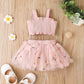 Baby Girls Outfits Straps Bow Tops For Summer Gauze Skirts 2Pcs Clothes Set Pink HE22325A