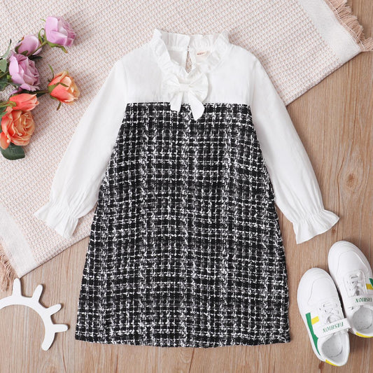 Infant Girls Dress Stand-up Collar Splice Dress 1PCS Fall Winter Dress,White YC1910327