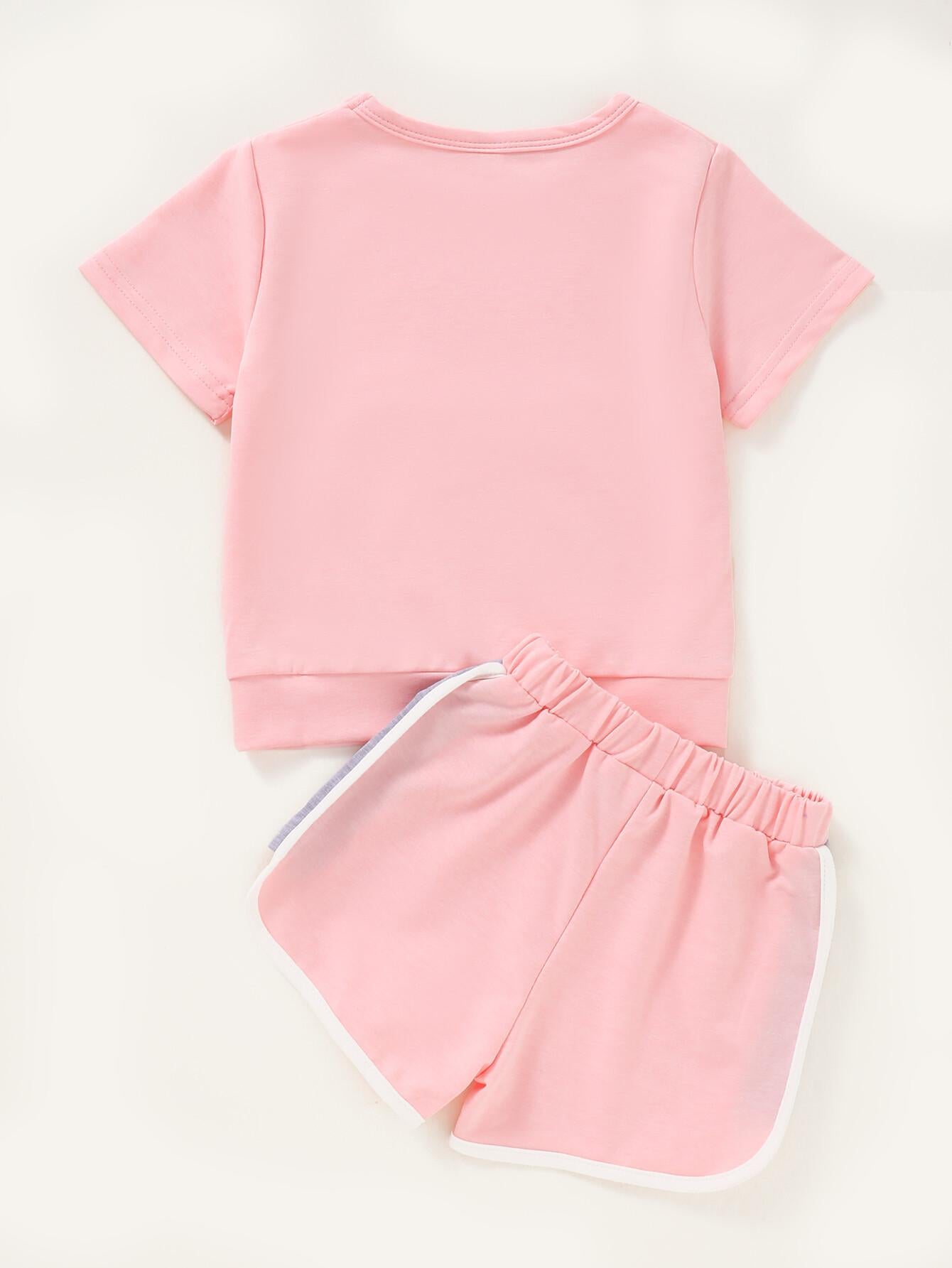 Toddler Baby Girl Clothes Baby Girls Summer Outfits Girls Short Sleeve Cute Rabbits Print Top Shorts Set Pink WL2005796