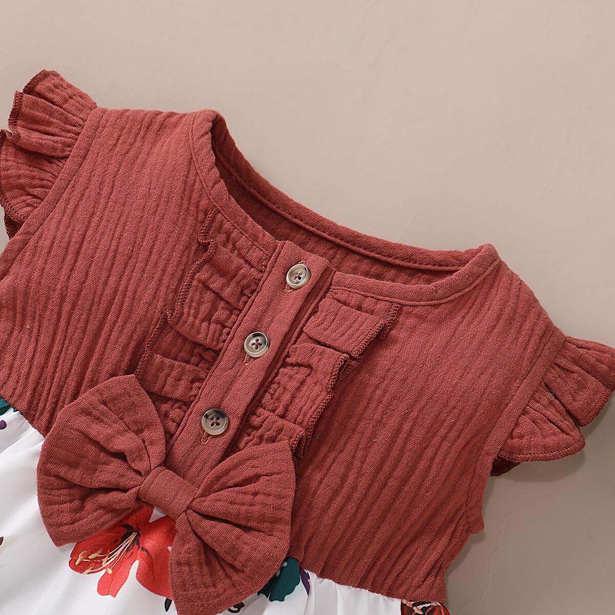 Baby Girl Dress Ruffle Short Sleeve Floral Dress Baby Girl Summer Dress Casual Dress Red SH1912622