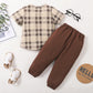 Baby Boys Clothes Plaid Print Shirts Pants 2PCS Brown 222204308