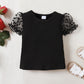 Baby Girls Outfits OOTD Perspective Bubble Sleeve Tops Thousand-bird Lattice 2Pcs Clothes Set Black 222203304