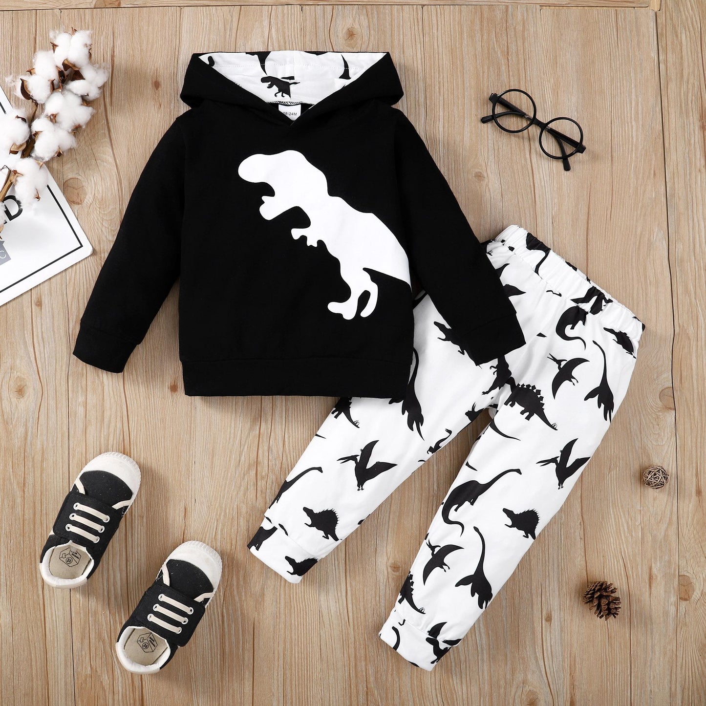 Baby Boys Clothes Baby OOTD Dinosaur Hooded Pants 2Pcs Outfits For Winter Black 222060041