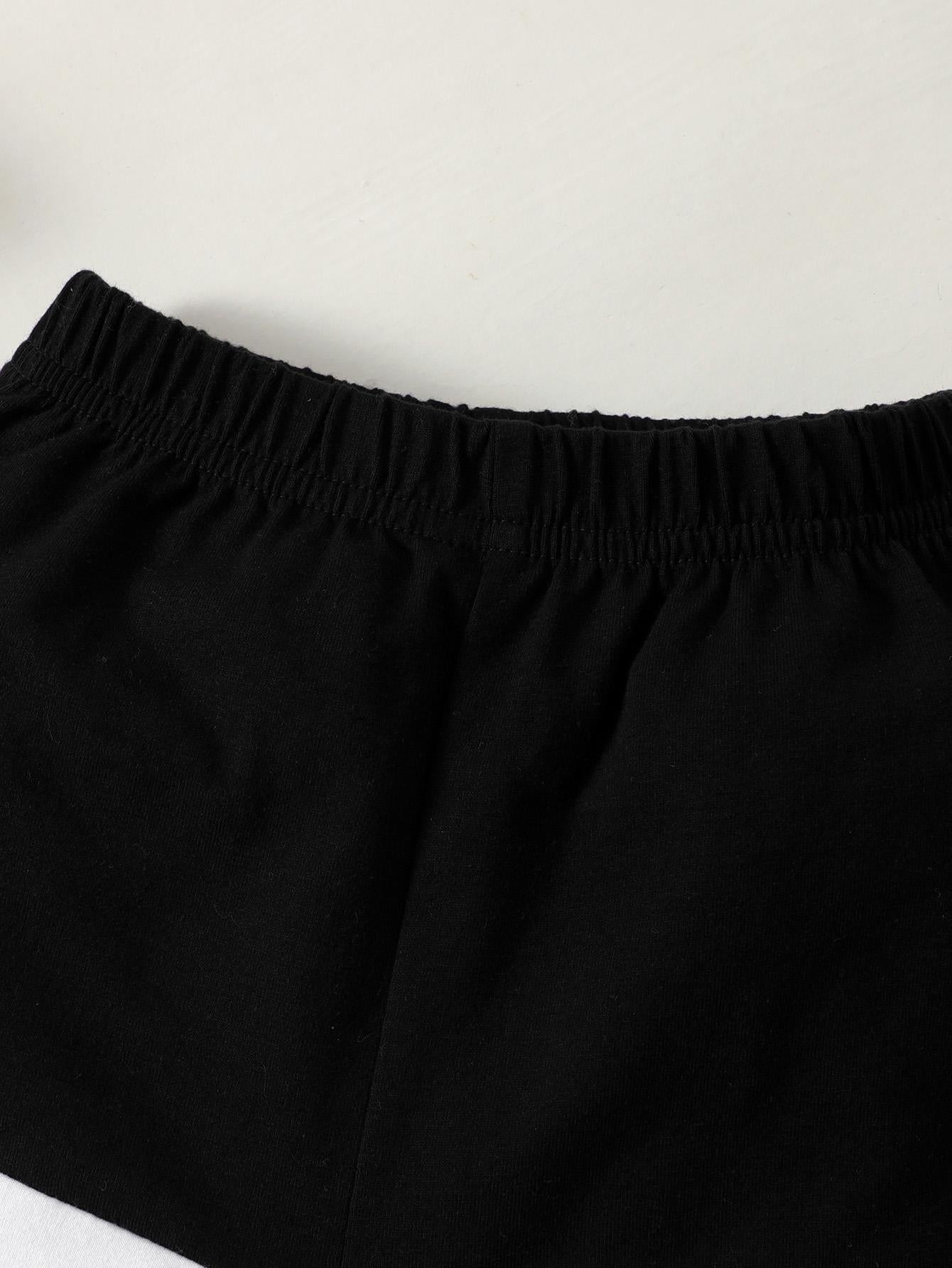 Baby Boys Outfits Letter Print Splice Shirts Shorts 2PCS Clothes Set Black SH-303-3