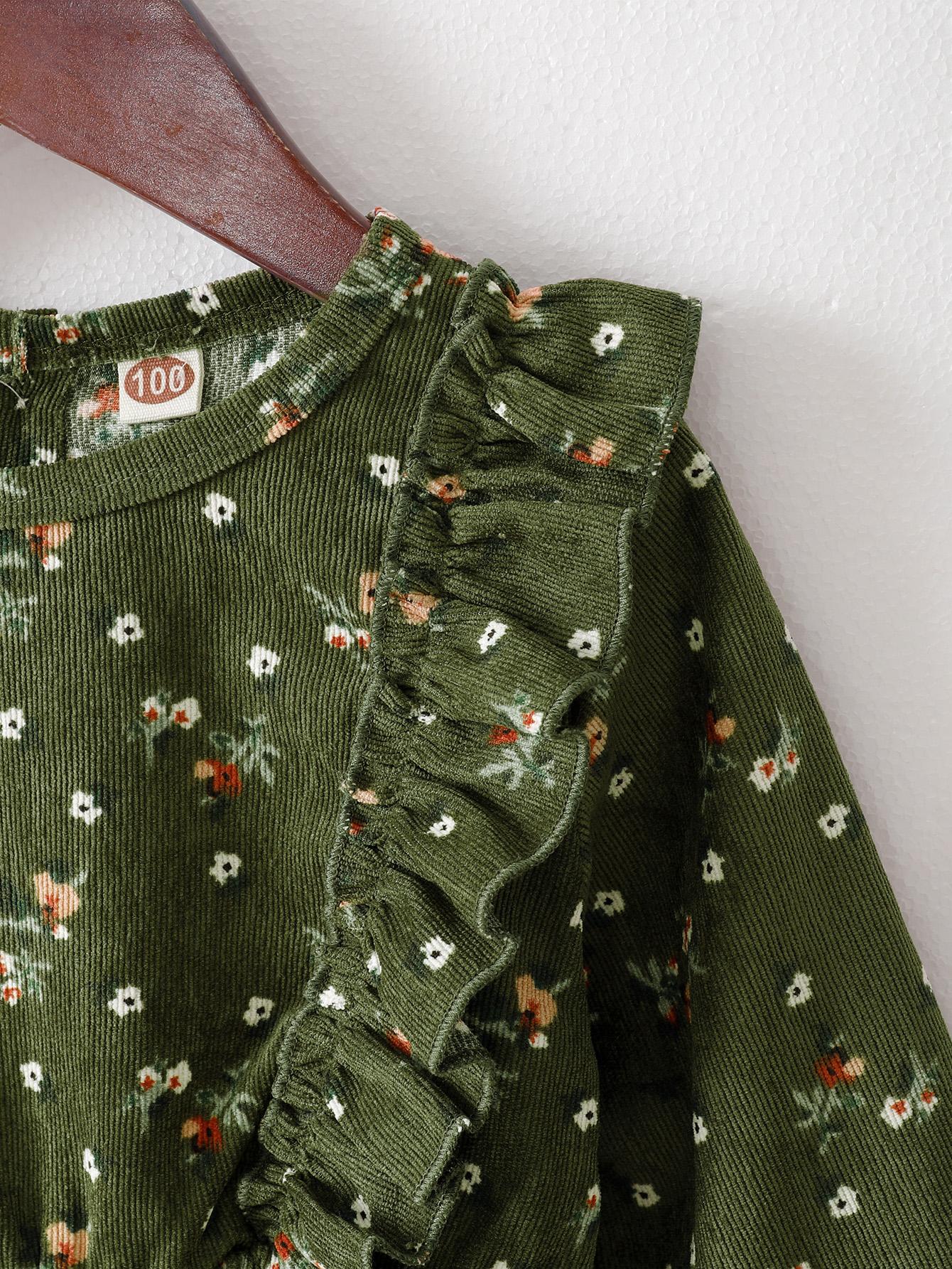 Baby Clothes Baby Girl Floral Corduroy Long Sleeved Dress 12108520