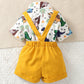 Kid Fashion Ready Stock Boys Clothes OOTD Dinosaur Bow Tie Turn-down Collar Shirt Straps Suspender Shorts 2PCS Outfits Yellow YCS112210452
