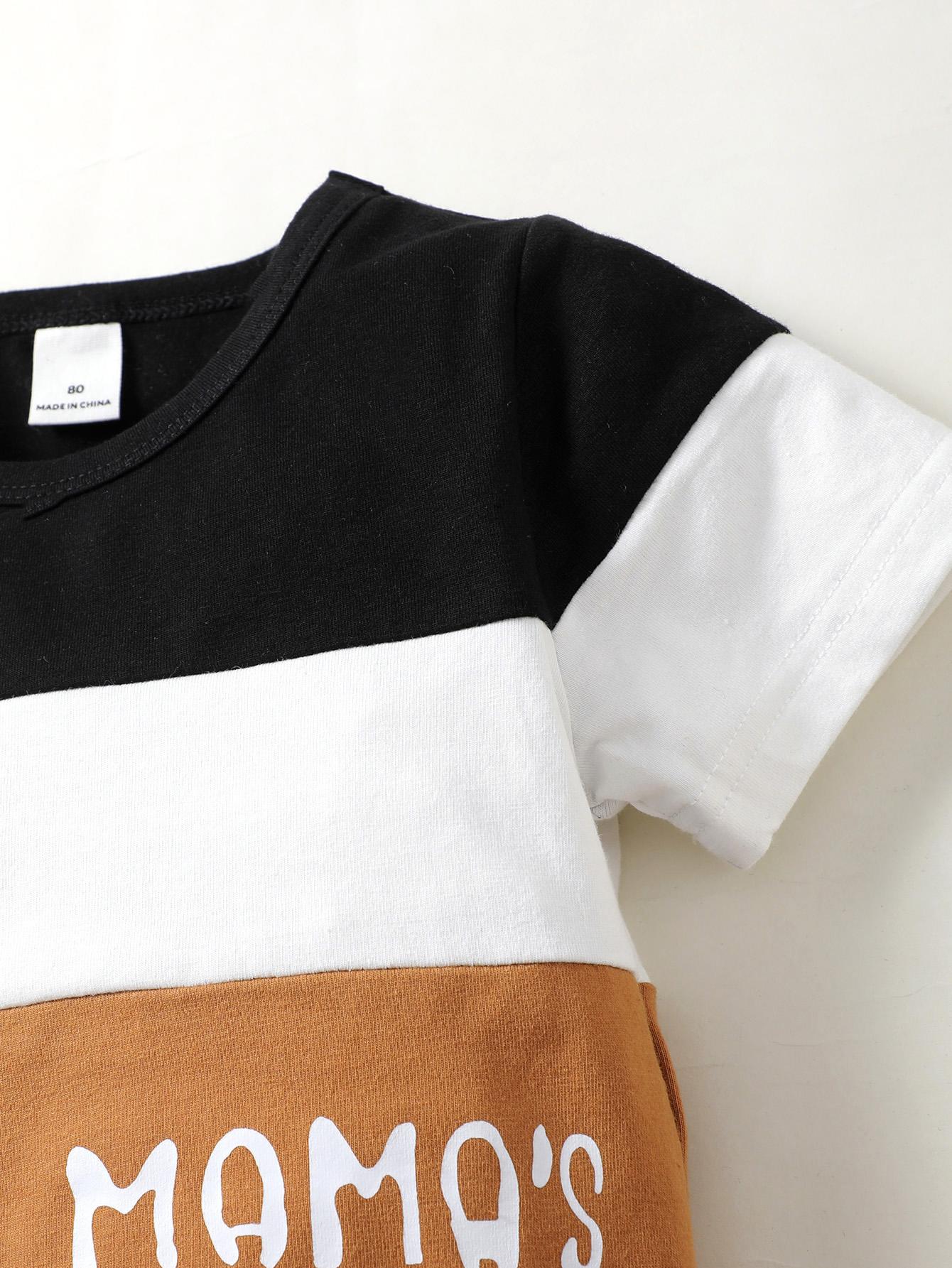 Baby Boys Outfits Letter Print Splice Shirts Shorts 2PCS Clothes Set Black SH-303-3