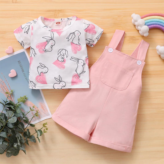 Newborn Baby Girl Clothes Short Sleeve Rabbits Print Shirt Top Shorts Overalls Set Baby Girl Summer Outfits22011265