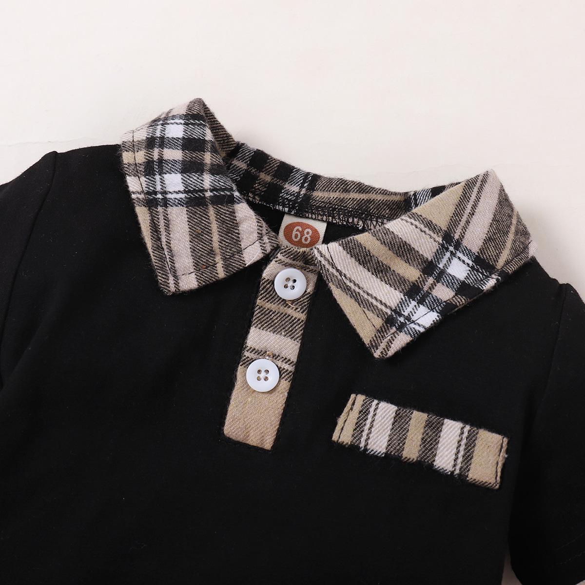 Newborn Baby Boys Outfits Grid Print Turn-down Collar T-shirt Top +Shorts 2Pcs Clothes Set White 22110615SY